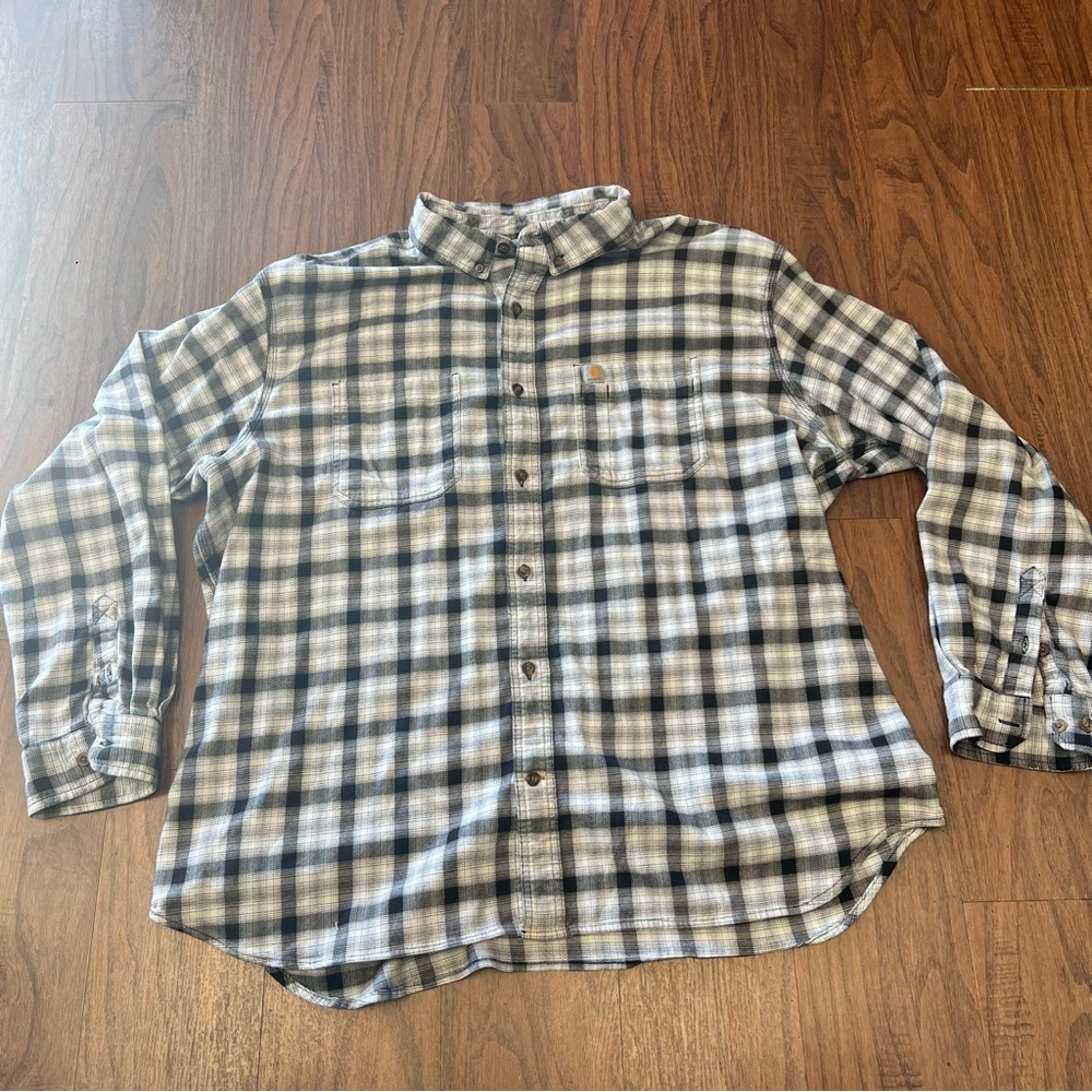 Carhartt Relaxed Fit Long Sleeve Flannel Shirt White/Black Mens 3XL